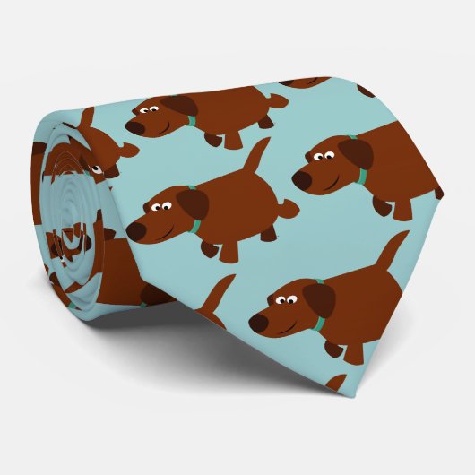 Cute Cartoon Chocolate Labrador Stropdas (Opgerold)