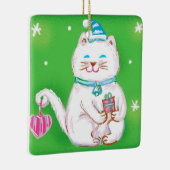 Cute Cartoon Christmas Cat Wearing a Santa Hat Keramisch Ornament (Rechts)