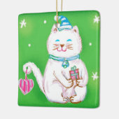 Cute Cartoon Christmas Cat Wearing a Santa Hat Keramisch Ornament (Links)