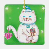 Cute Cartoon Christmas Cat Wearing a Santa Hat Keramisch Ornament (Achterkant)