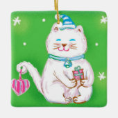 Cute Cartoon Christmas Cat Wearing a Santa Hat Keramisch Ornament (Voorkant)