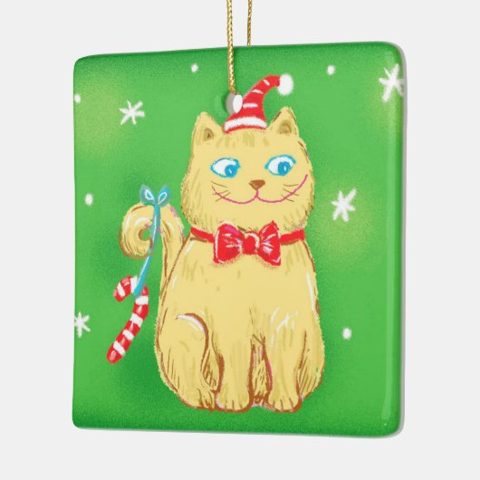 Cute Cartoon Christmas Cat with Santa Hat Keramisch Ornament (Links)