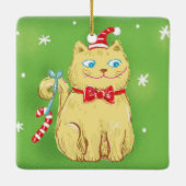 Cute Cartoon Christmas Cat with Santa Hat Keramisch Ornament (Achterkant)