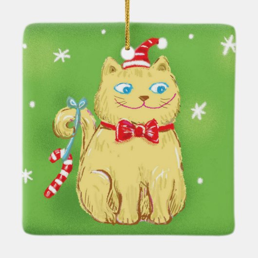 Cute Cartoon Christmas Cat with Santa Hat Keramisch Ornament (Achterkant)