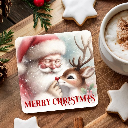 Cute Cartoon Christmas Coasters Santa and Rudolph Kartonnen Onderzetters