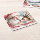 Cute Cartoon Christmas Coasters Santa and Rudolph Kartonnen Onderzetters (Schuin)