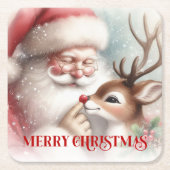 Cute Cartoon Christmas Coasters Santa and Rudolph Kartonnen Onderzetters (Voorkant)