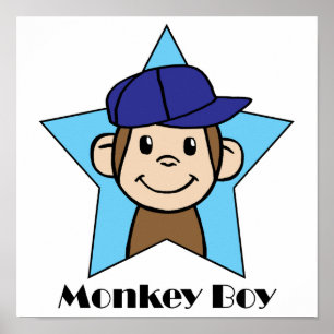 Cute Cartoon Clip Art Happy Monkey in Star w Pet Poster