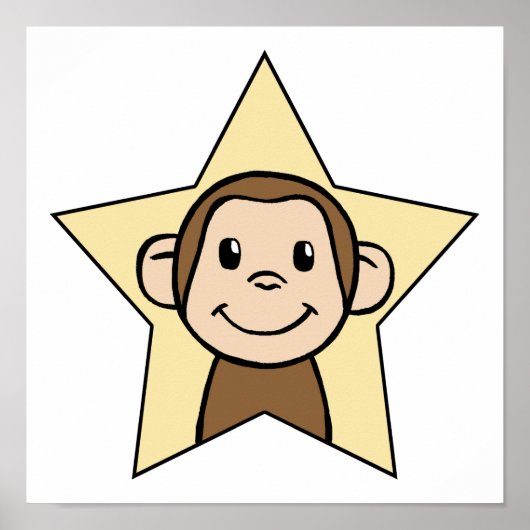 Cute Cartoon Clip Art Monkey met Grin Smile Star Poster (Voorkant)