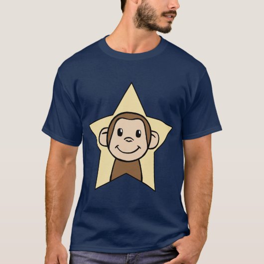 Cute Cartoon Clip Art Monkey met Grin Smile Star T-shirt (Voorkant)
