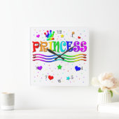 Cute Cartoon Clip Art Rainbow Princess Tiara Vierkante Klok (Huis)