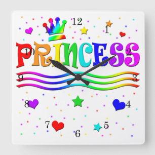 Cute Cartoon Clip Art Rainbow Princess Tiara Vierkante Klok