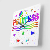 Cute Cartoon Clip Art Rainbow Princess Tiara Vierkante Klok (Hoek)