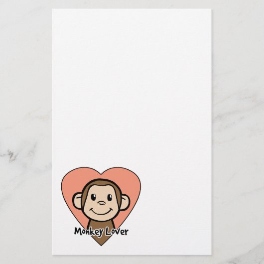 Cute Cartoon Clip Art Smile Monkey Love in Heart Briefpapier (Voorkant)