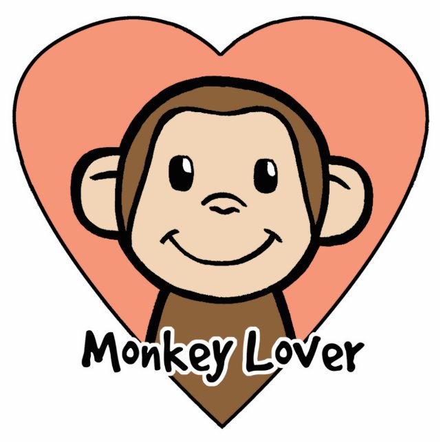 Cute Cartoon Clip Art Smile Monkey Love in Heart Staand Fotobeeldje (Voorkant)