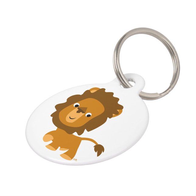 Cute Cartoon Content Lion Dog Label Huisdierpenning (Zijkant)
