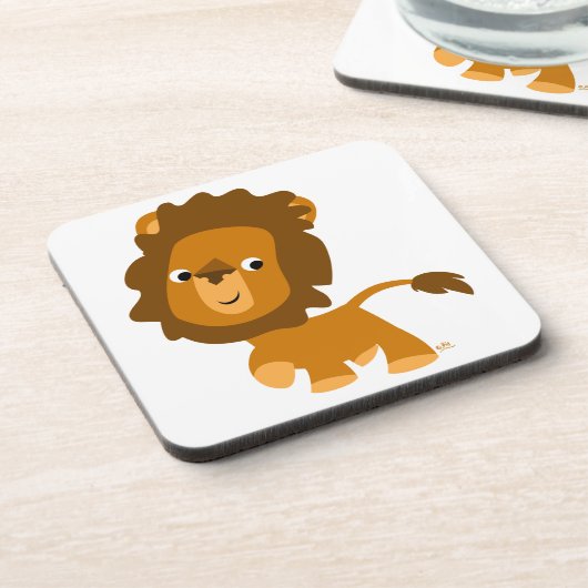 Cute Cartoon Content Lion Onderzetters set (Linkerzijde)