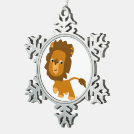 Cute Cartoon Content Lion Pewter Ornament