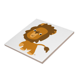 Cute Cartoon Content Lion Tegel Tegeltje