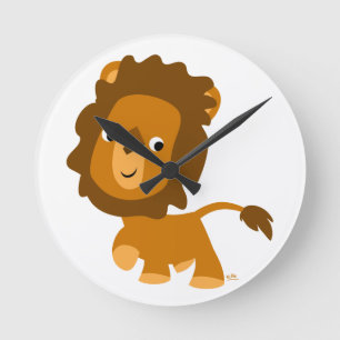 Cute Cartoon Content Lion Wall Clock Ronde Klok