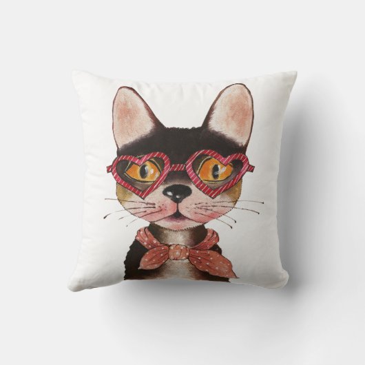 Cute Cartoon Cool Cat in bril Kussen (Achterkant)