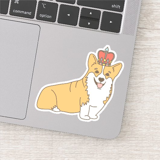 Cute Cartoon Corgi Queen met Crown Sticker (Detail)