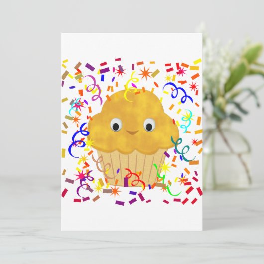 Cute Cartoon corn Muffin met Confetti Kaart (Staand voorkant)