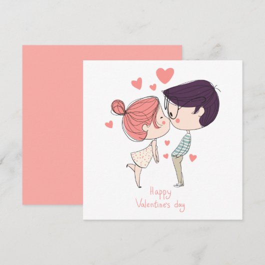Cute Cartoon Couple Happy Valentiines Day Feestdagenkaart (Voorkant / Achterkant)
