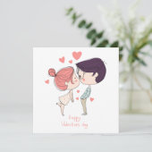 Cute Cartoon Couple Happy Valentiines Day Feestdagenkaart (Staand voorkant)