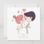 Cute Cartoon Couple Happy Valentiines Day Feestdagenkaart (Voorkant)