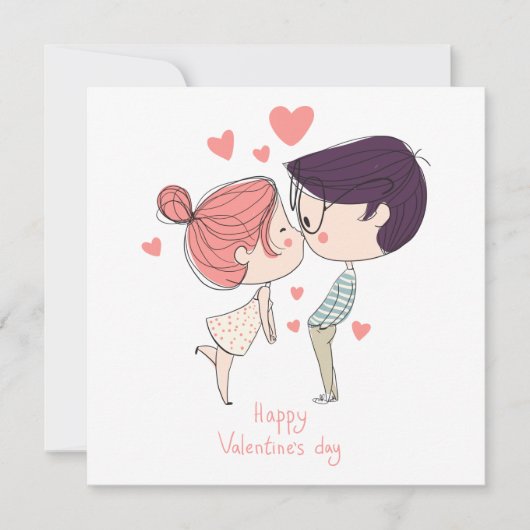 Cute Cartoon Couple Happy Valentiines Day Feestdagenkaart (Voorkant)
