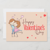 Cute Cartoon Couple Hugging Happy Valentine's Day  Feestdagenkaart (Voorkant)