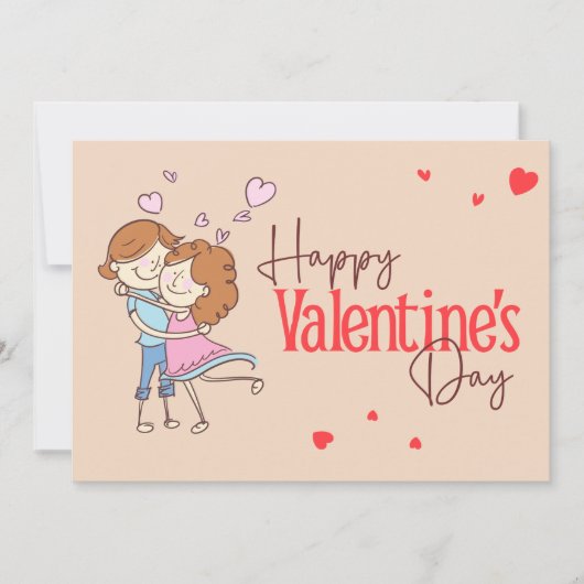 Cute Cartoon Couple Hugging Happy Valentine's Day  Feestdagenkaart (Voorkant)