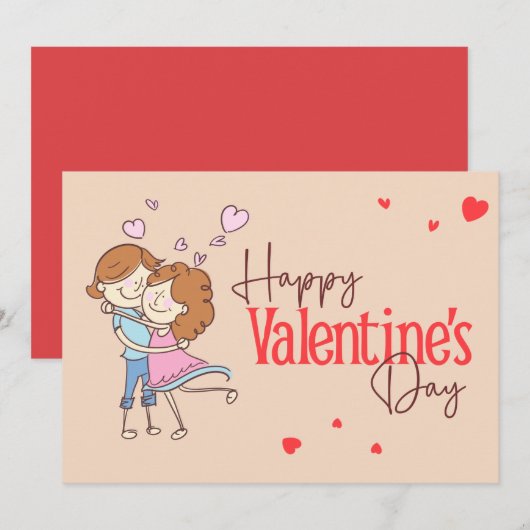Cute Cartoon Couple Hugging Happy Valentine's Day  Feestdagenkaart (Voorkant / Achterkant)