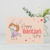 Cute Cartoon Couple Hugging Happy Valentine's Day  Feestdagenkaart (Staand voorkant)