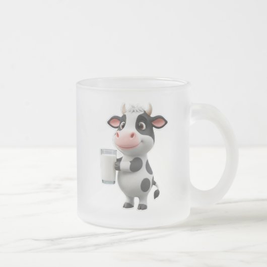 Cute Cartoon Cow Drinking Milk From Glass Matglas Koffiemok (Rechts)