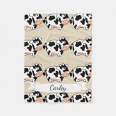 Cute Cartoon Cow Pattern & Name in Script Fleece Deken (Voorkant)