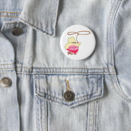 Cute Cartoon Cowboy Pig. met Lariat Button Badge