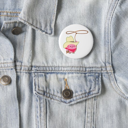 Cute Cartoon Cowboy Pig. met Lariat Button Badge (In situ)
