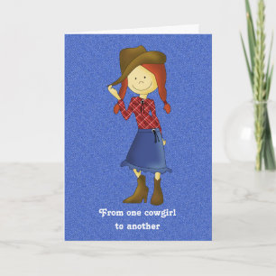 Cute Cartoon Cowgirl op Denim Birthday Card Kaart