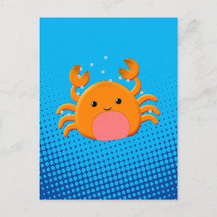 Cute Cartoon Crab Blue Ocean Briefkaart