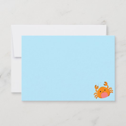 Cute Cartoon Crab Blue Ocean Custom Blank Notitiekaartje (Voorkant)