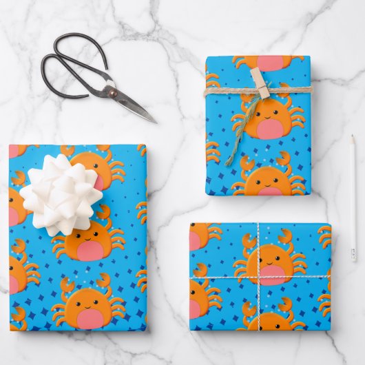 Cute Cartoon Crab Blue Ocean Inpakpapier Vel (Voorkant)