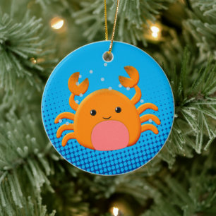 Cute Cartoon Crab Blue Ocean Keramisch Ornament