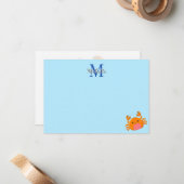 Cute Cartoon Crab Blue Ocean Lined Custom Notitiekaartje (Voorkant / Achterkant in situ)