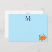 Cute Cartoon Crab Blue Ocean Lined Custom Notitiekaartje (Voorkant / Achterkant)