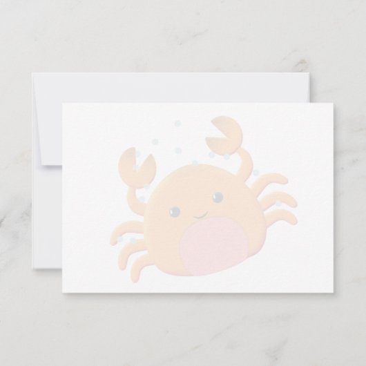 Cute Cartoon Crab Blue Ocean Lined Monogram Notitiekaartje (Achterkant)