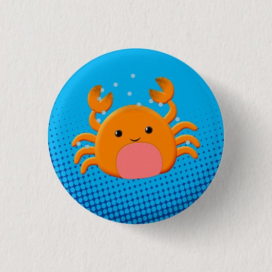 Cute Cartoon Crab Blue Ocean Ronde Button 3,2 Cm (Voorkant)