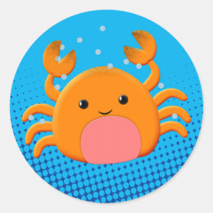 Cute Cartoon Crab Blue Ocean Ronde Sticker