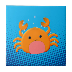 Cute Cartoon Crab Blue Ocean Tegeltje